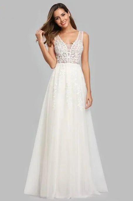 Lace Appliques Sleeveless Long Evening Prom Dress Online-BallBride