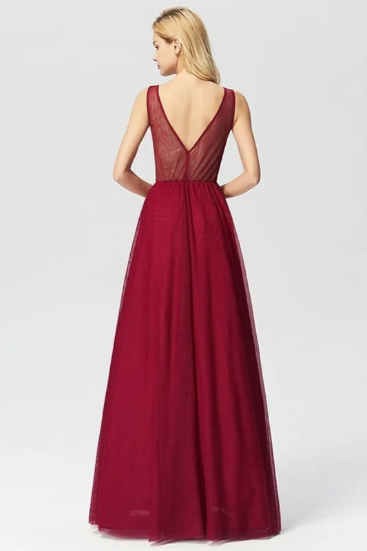 Lace Appliques Sleeveless Long Evening Prom Dress Online-BallBride