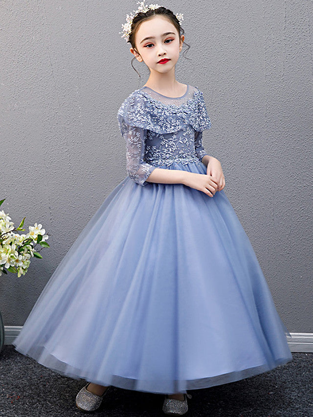 Lace Beaded Sleeveless Jewel A-Line Flower Girl Dress-BallBride