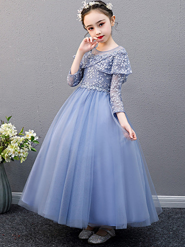 Lace Beaded Sleeveless Jewel A-Line Flower Girl Dress-BallBride