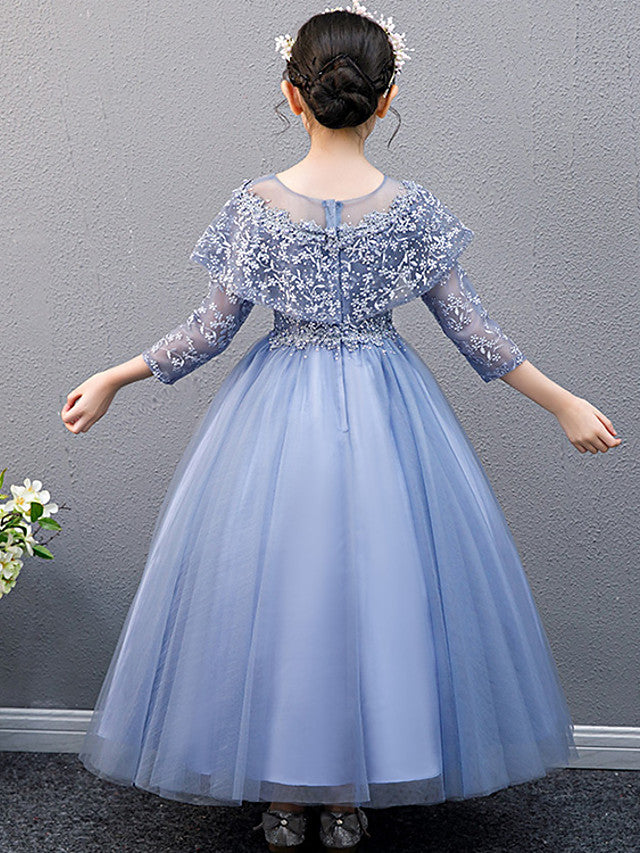 Lace Beaded Sleeveless Jewel A-Line Flower Girl Dress-BallBride