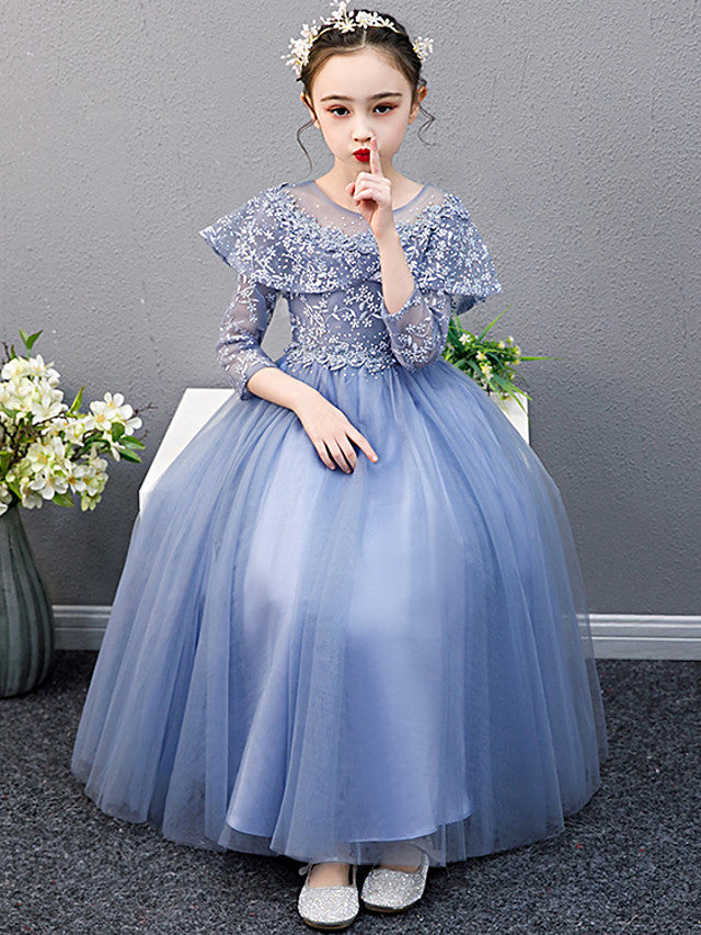 Lace Beaded Sleeveless Jewel A-Line Flower Girl Dress-BallBride