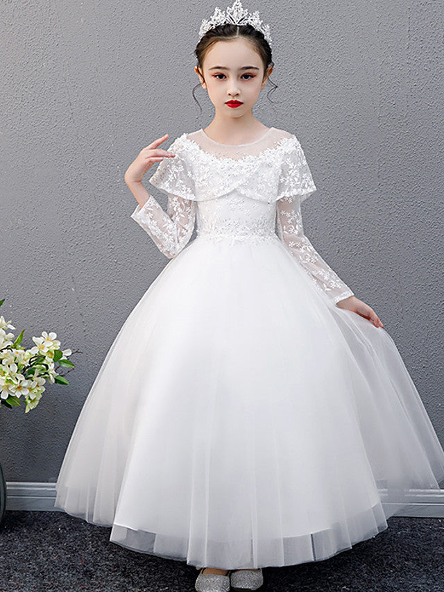 Lace Beaded Sleeveless Jewel A-Line Flower Girl Dress-BallBride
