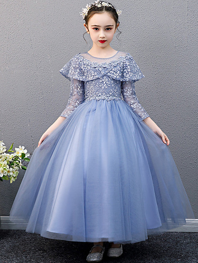 Lace Beaded Sleeveless Jewel A-Line Flower Girl Dress-BallBride