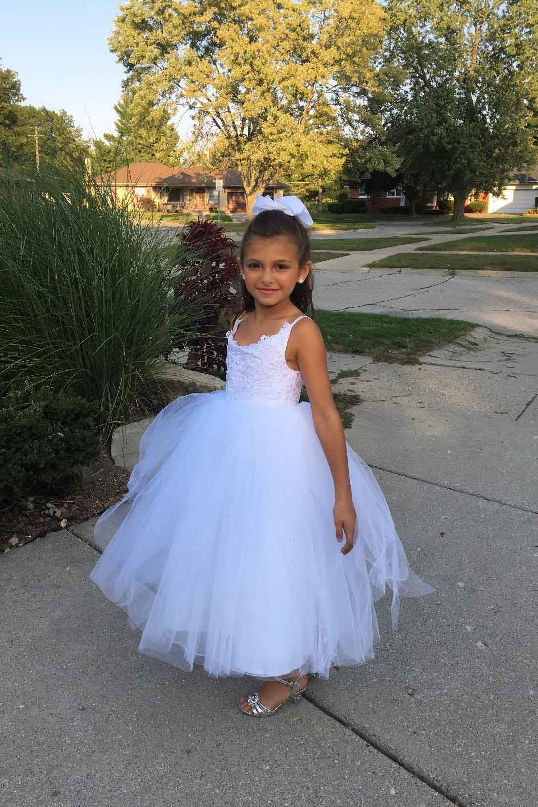 Lace-Embellished Square Neckline Sleeveless Ball Gown Flower Girl Dress-BallBride
