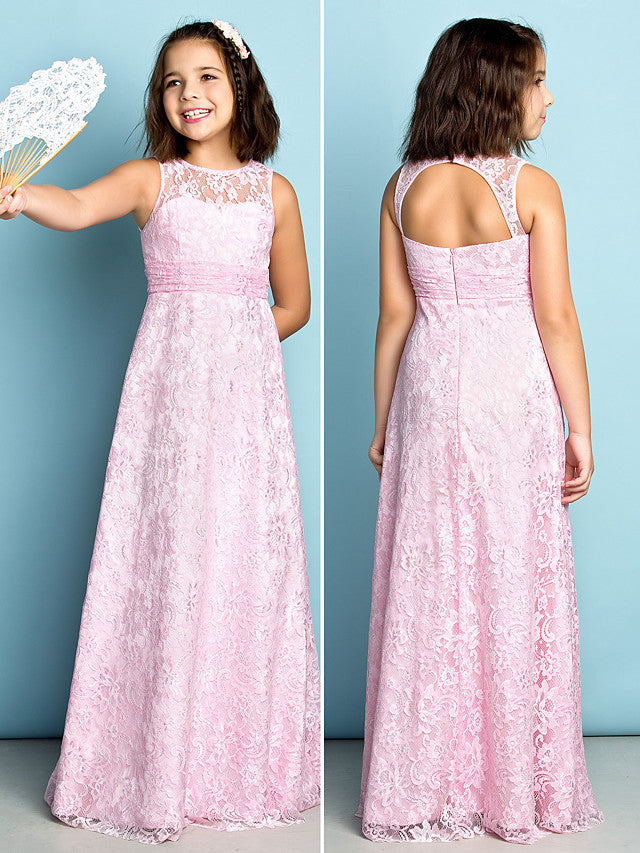 Lace Flower Girl Dress ¡§C Natural Mini Me Sheath Column Jewel Neck Floor Length-BallBride