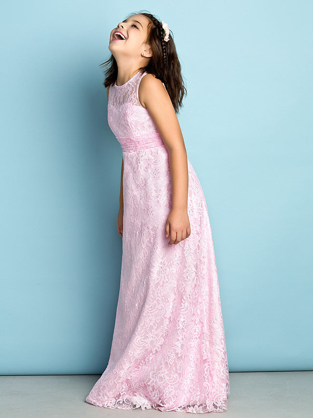 Lace Flower Girl Dress ¡§C Natural Mini Me Sheath Column Jewel Neck Floor Length-BallBride