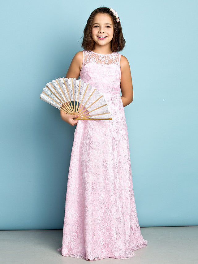 Lace Flower Girl Dress ¡§C Natural Mini Me Sheath Column Jewel Neck Floor Length-BallBride