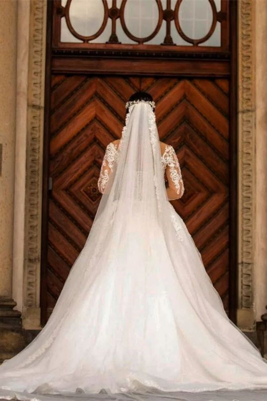 Lace Mermaid Appliques Wedding Dress with Detachable Skirt and V-Neck Long Sleeves-BallBride