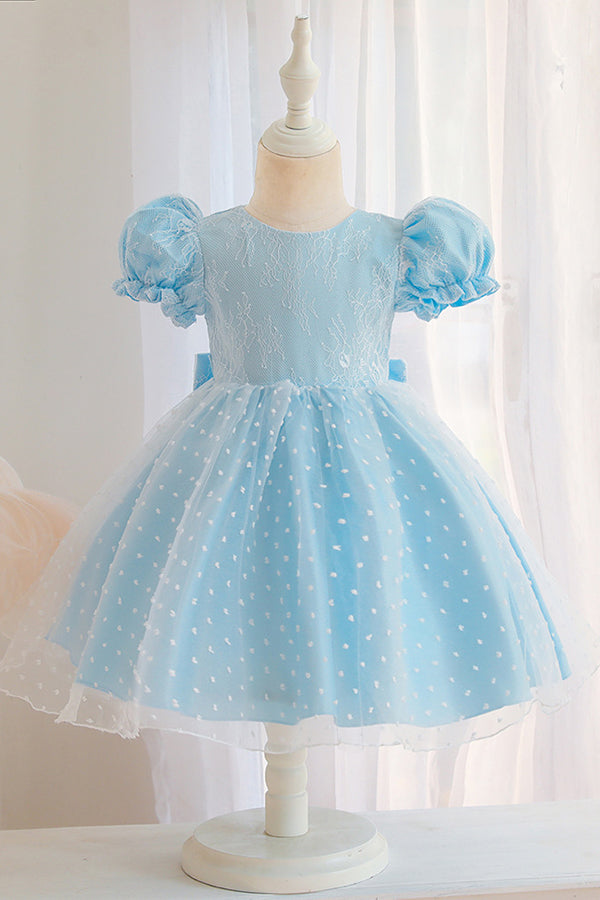 Lace Pink Short Sleeve Jewel Flower Girl Dress with Appliques-BallBride