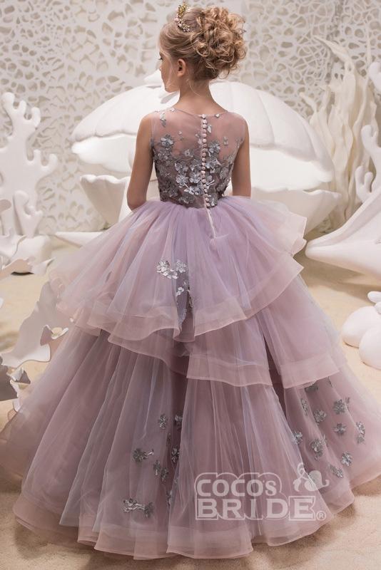 Lace Sleeveless Scoop Neck Ball Gown Flower Girl Dress-BallBride