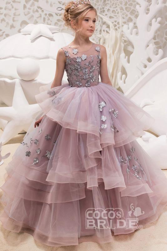 Lace Sleeveless Scoop Neck Ball Gown Flower Girl Dress-BallBride
