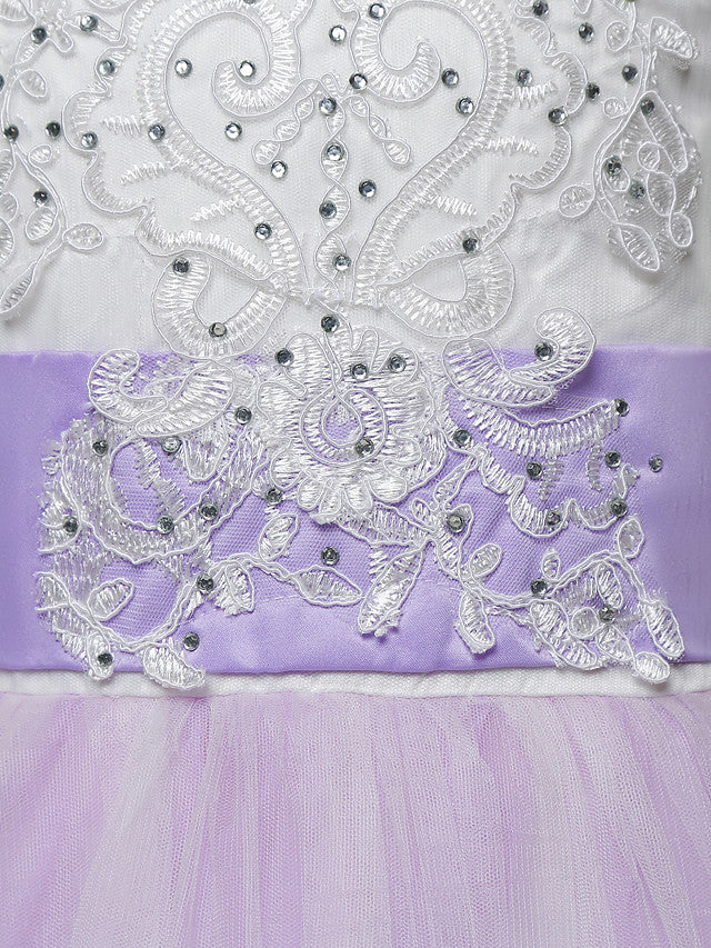 Lace Tulle Princess Maxi Flower Girl Dress with Jewel Neck and Bow Paillette-BallBride