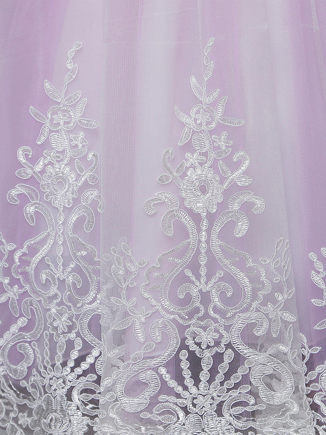 Lace Tulle Princess Maxi Flower Girl Dress with Jewel Neck and Bow Paillette-BallBride