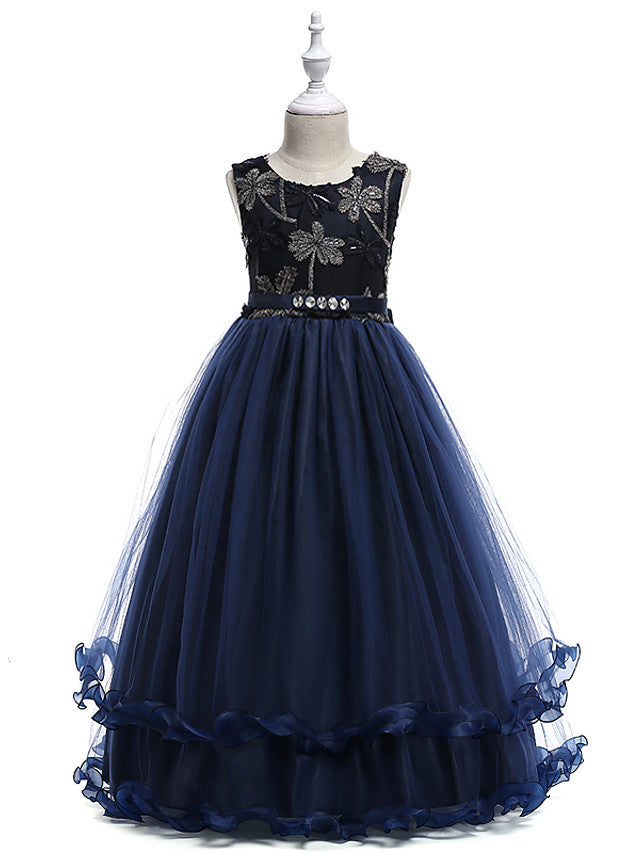 Lace Tulle Sleeveless Jewel Flower Girl Dress with Crystals-BallBride