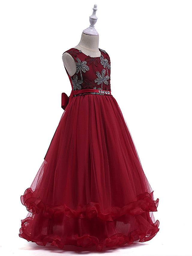 Lace Tulle Sleeveless Jewel Flower Girl Dress with Crystals-BallBride
