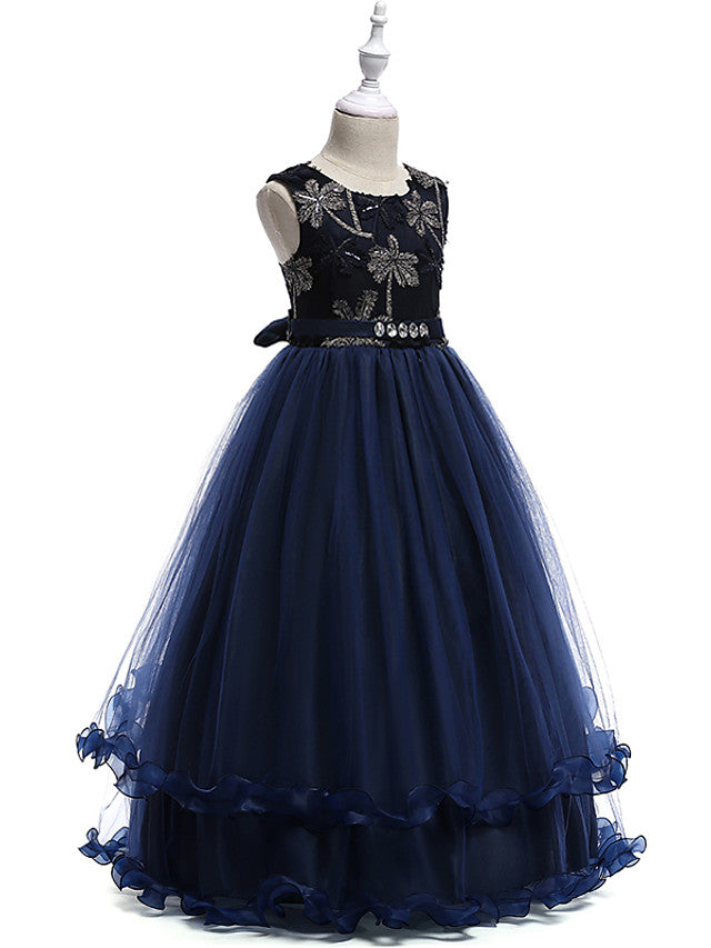 Lace Tulle Sleeveless Jewel Flower Girl Dress with Crystals-BallBride