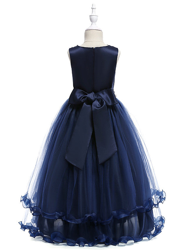 Lace Tulle Sleeveless Jewel Flower Girl Dress with Crystals-BallBride