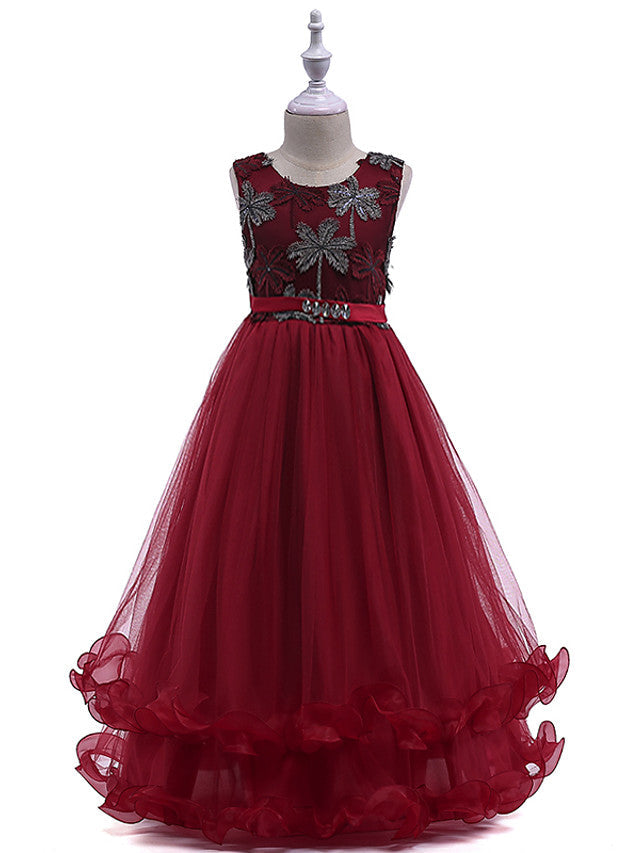 Lace Tulle Sleeveless Jewel Flower Girl Dress with Crystals-BallBride
