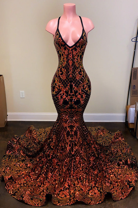 Laser Light Mermaid Prom Dress with Plunging Neckline & Sleeveless Court-BallBride