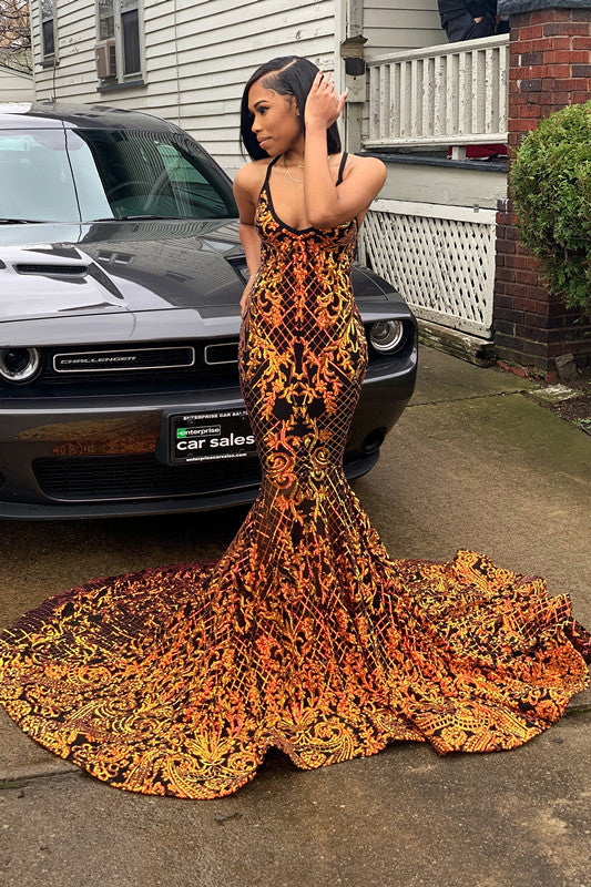 Laser Light Mermaid Prom Dress with Plunging Neckline & Sleeveless Court-BallBride