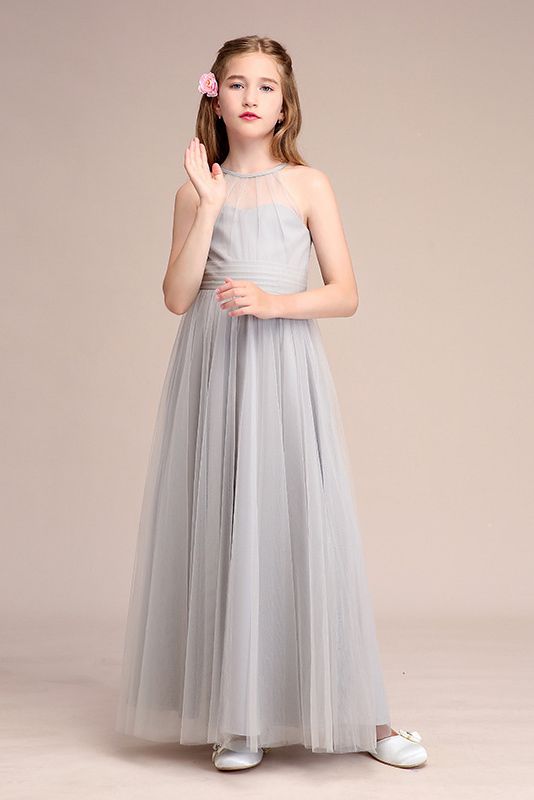 Latest Illussion Neck Flower Girl Dress in Tulle-BallBride