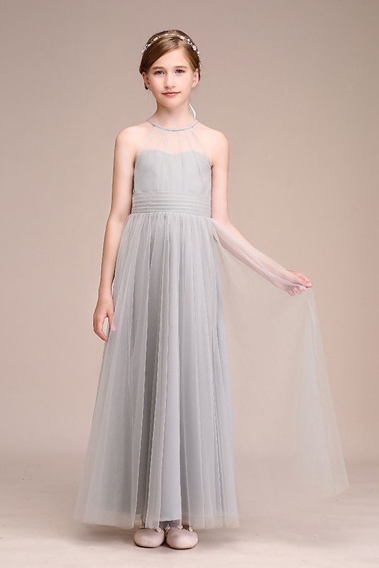 Latest Illussion Neck Flower Girl Dress in Tulle-BallBride