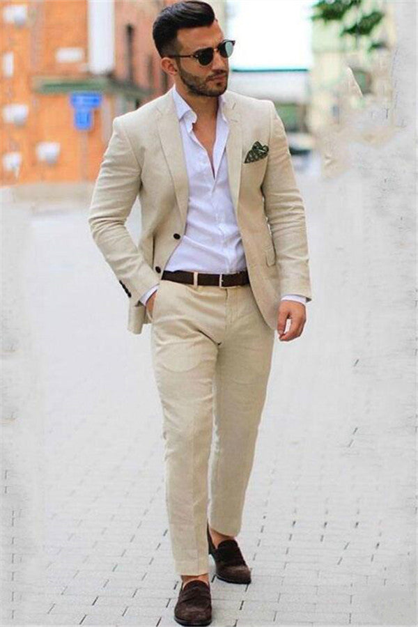 Latest Ivory Linen Blazer Mens Suits Slim Fit with Notched Lapel for Casual Summer Wear-BallBride