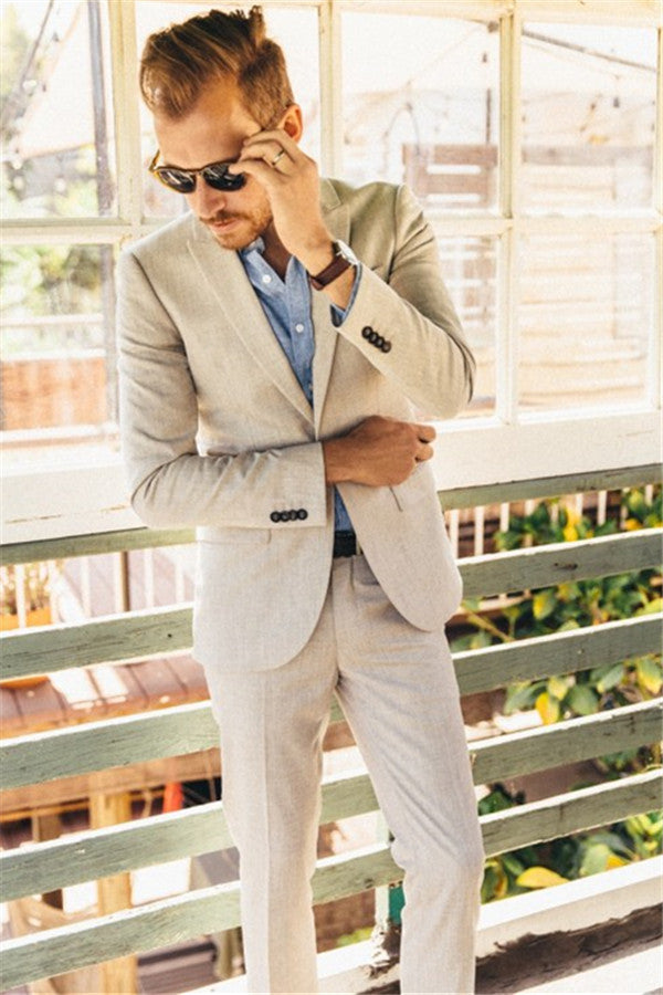 Latest Slim Men Suits for Wedding - Ivory Linen 2 Piece Peaked Lapel-BallBride