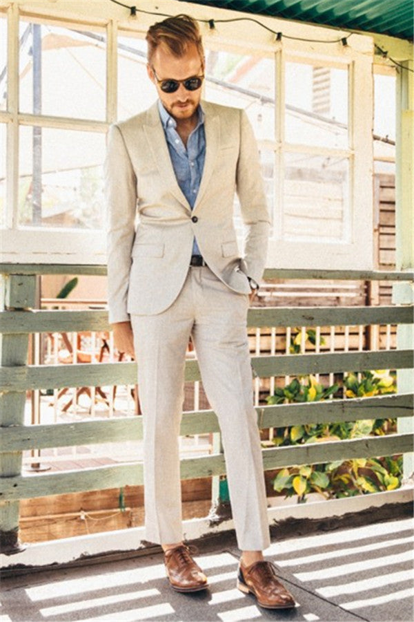 Latest Slim Men Suits for Wedding - Ivory Linen 2 Piece Peaked Lapel-BallBride