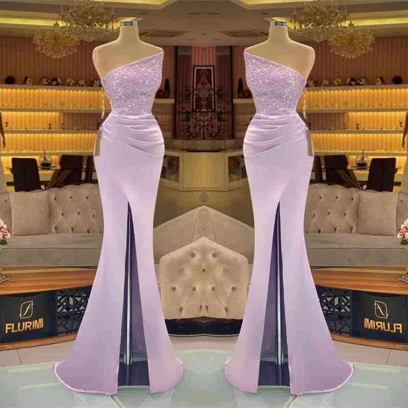 Light Purple Sequined Slit Mermaid Prom Dress-BallBride