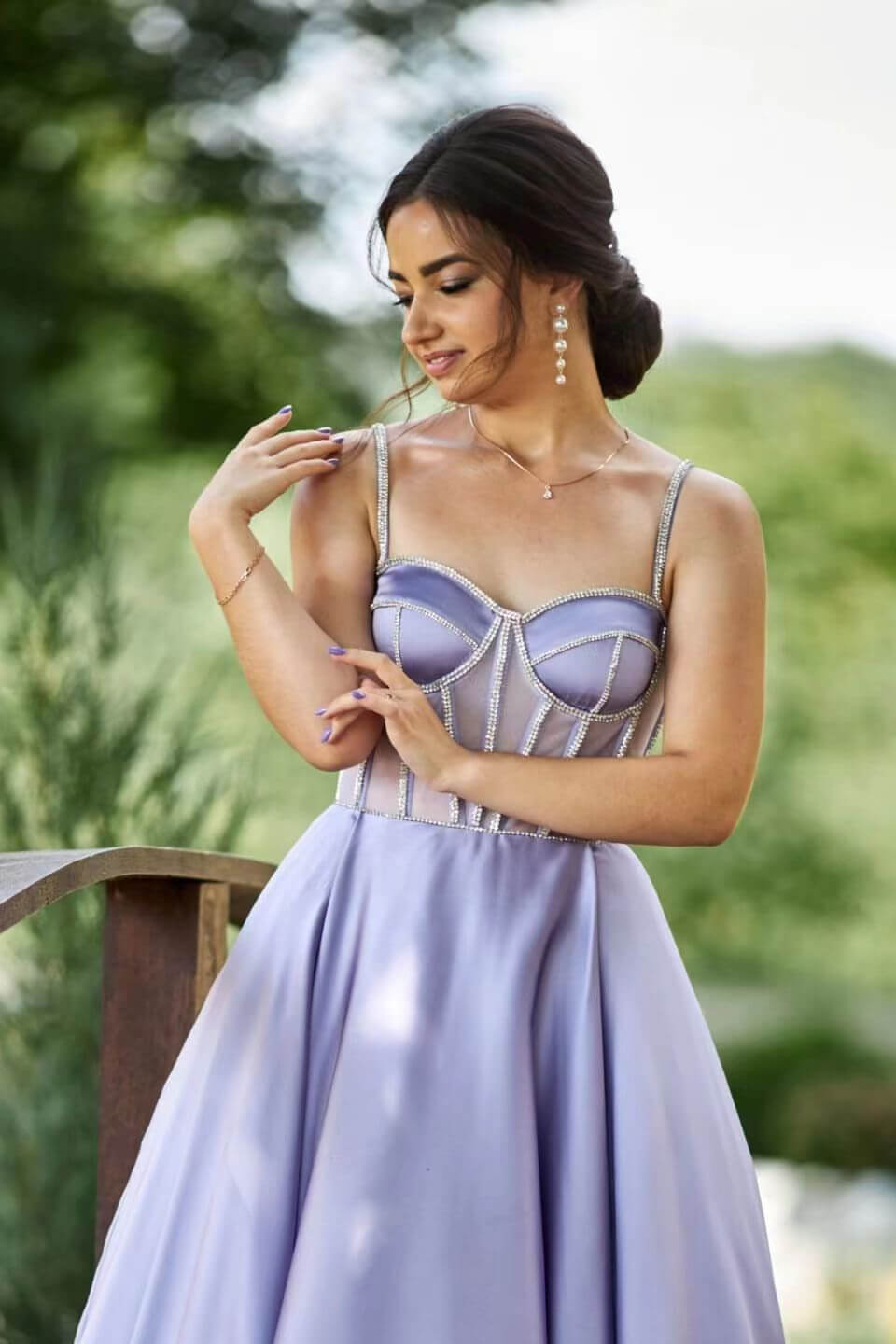 Lilac Evening Dress with Sleeveless Spaghetti Straps & Beads-BallBride