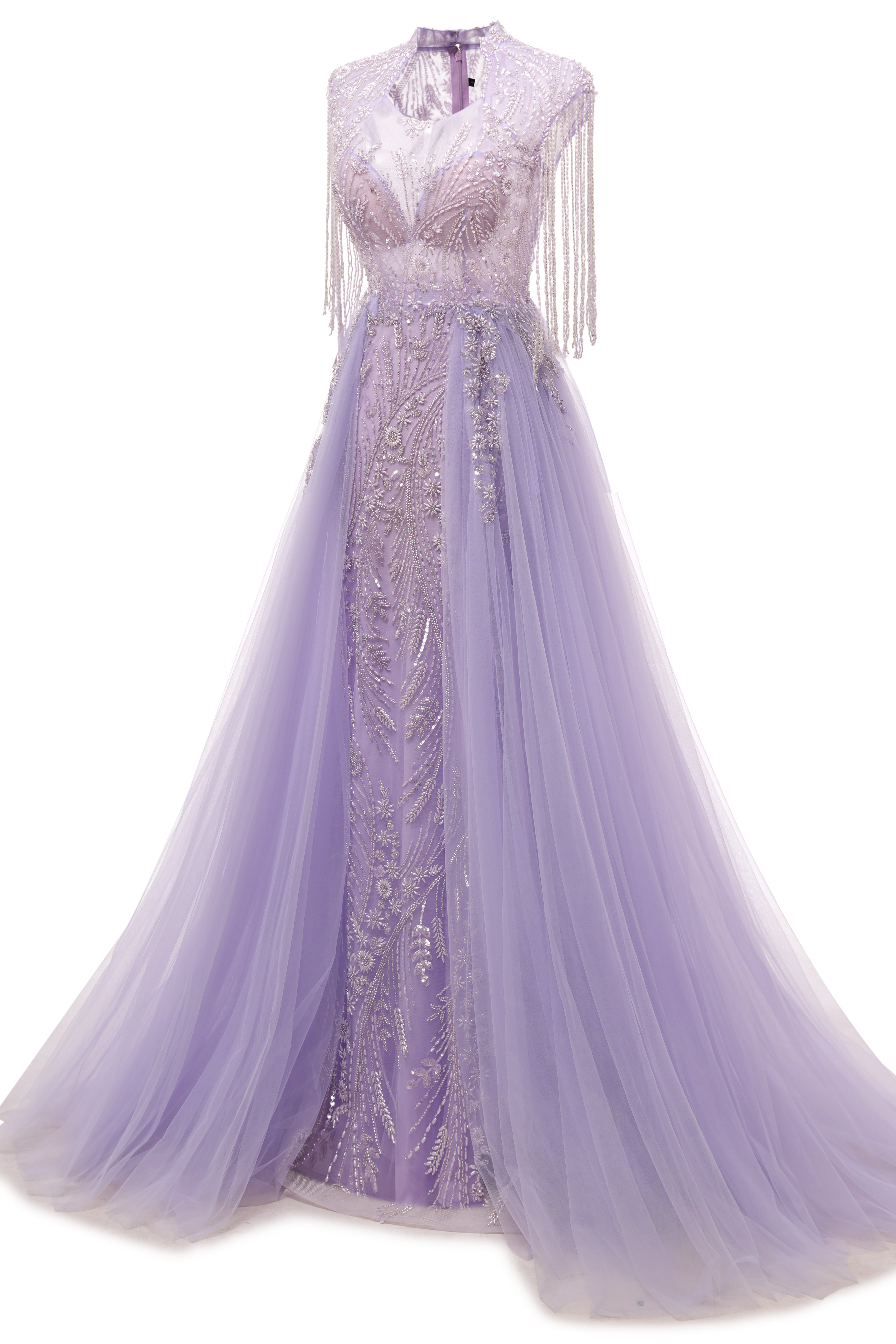 Lilac Long sleeves Overskirt A-line Evening Dresses-BallBride