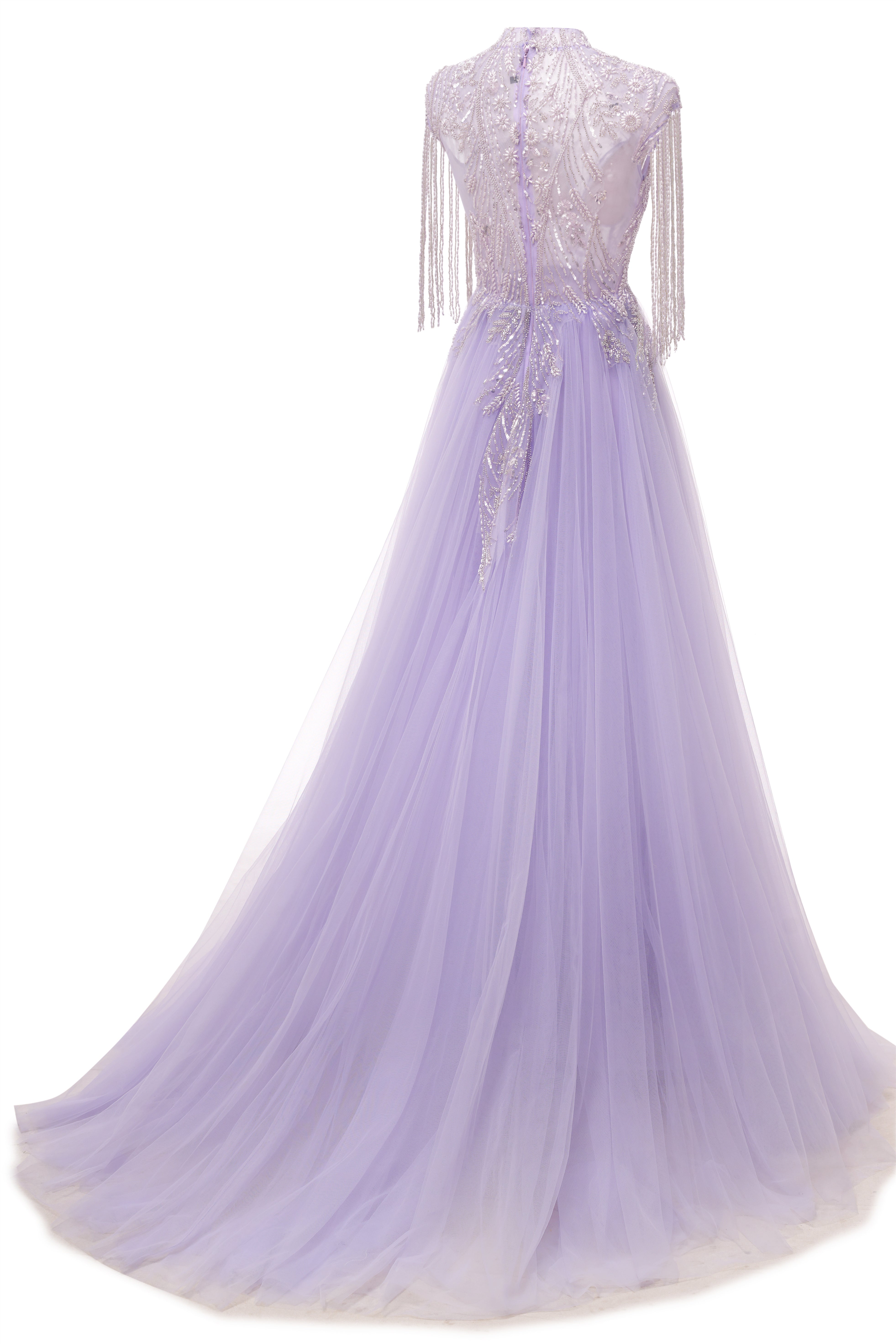 Lilac Long sleeves Overskirt A-line Evening Dresses-BallBride