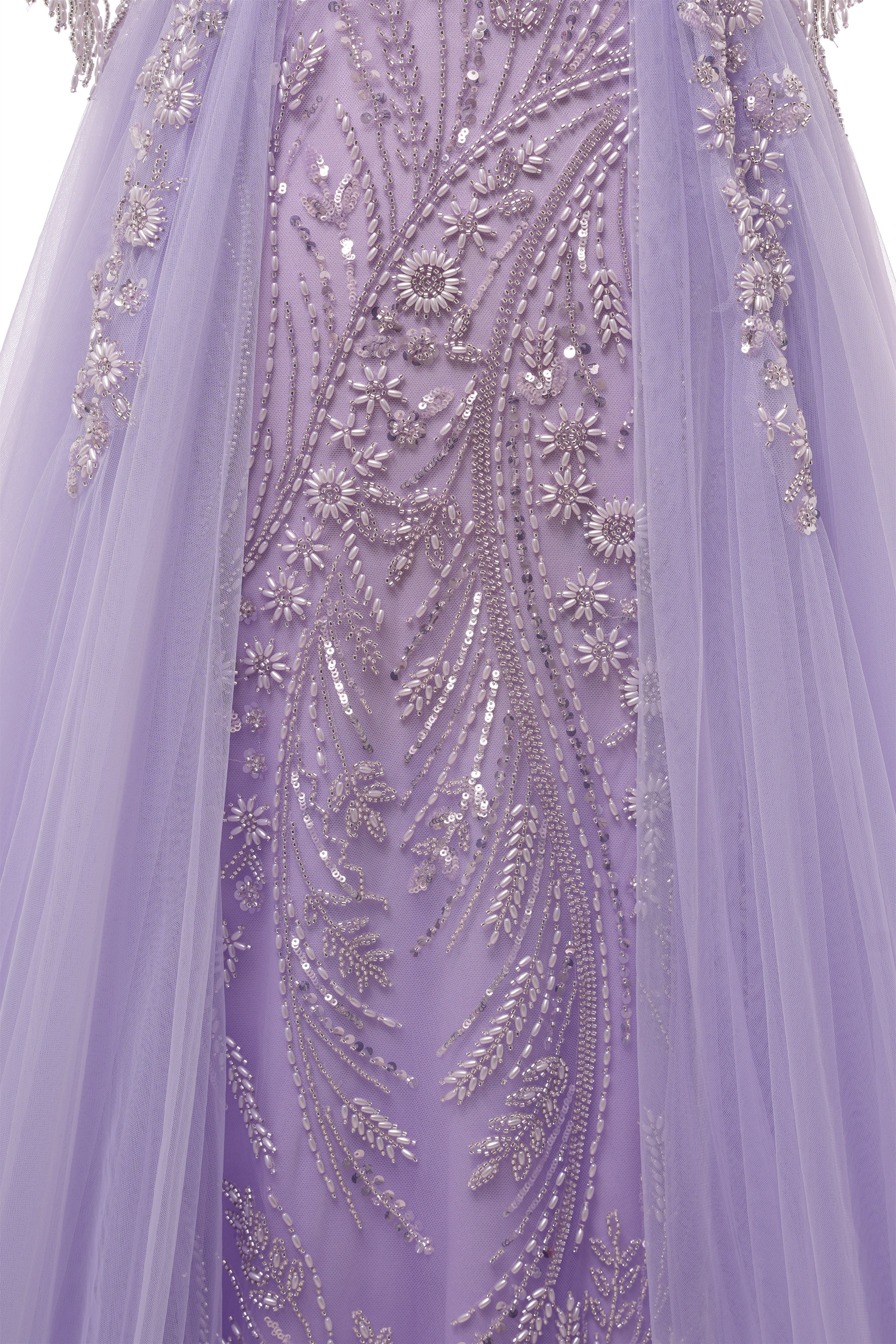 Lilac Long sleeves Overskirt A-line Evening Dresses-BallBride