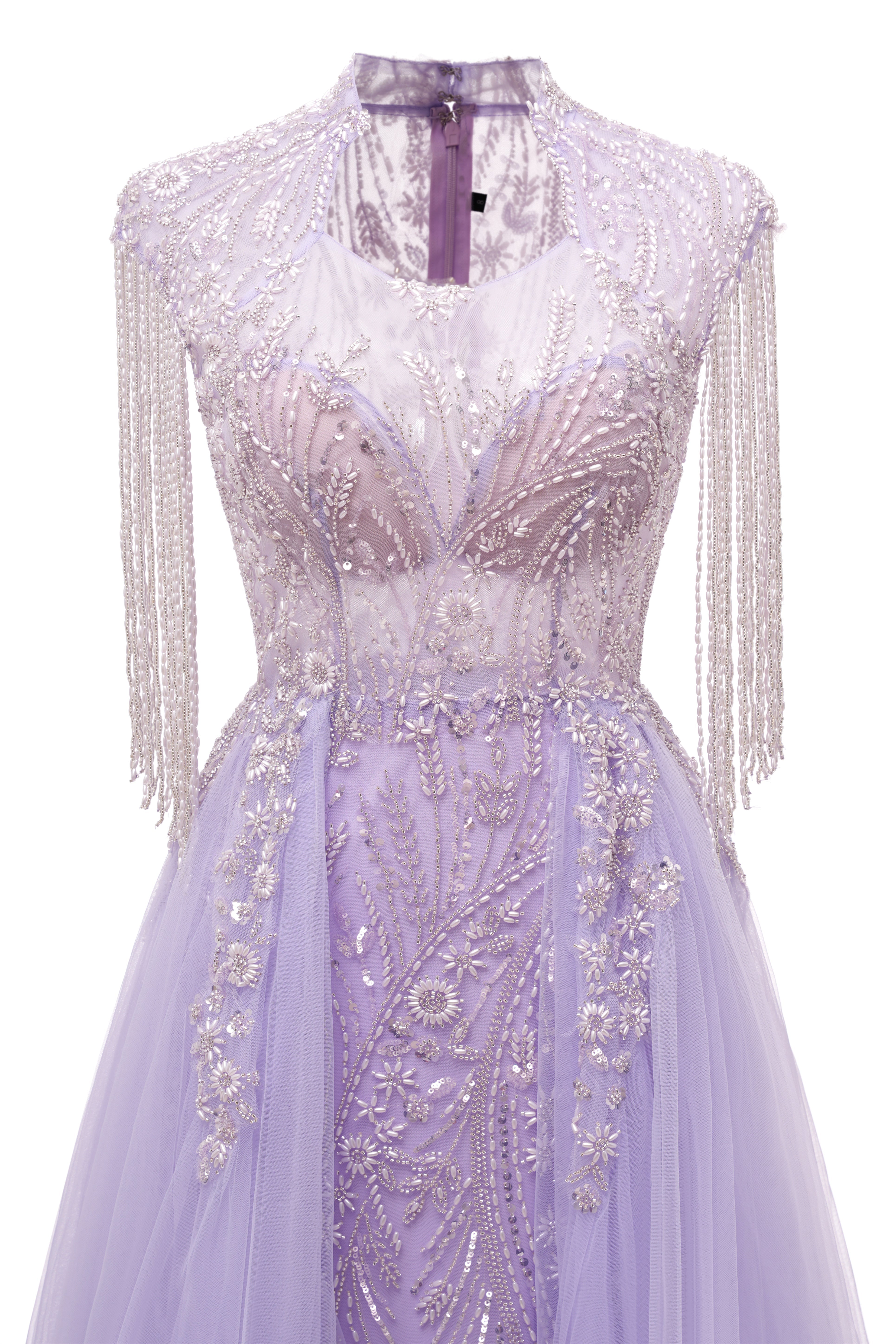 Lilac Long sleeves Overskirt A-line Evening Dresses-BallBride