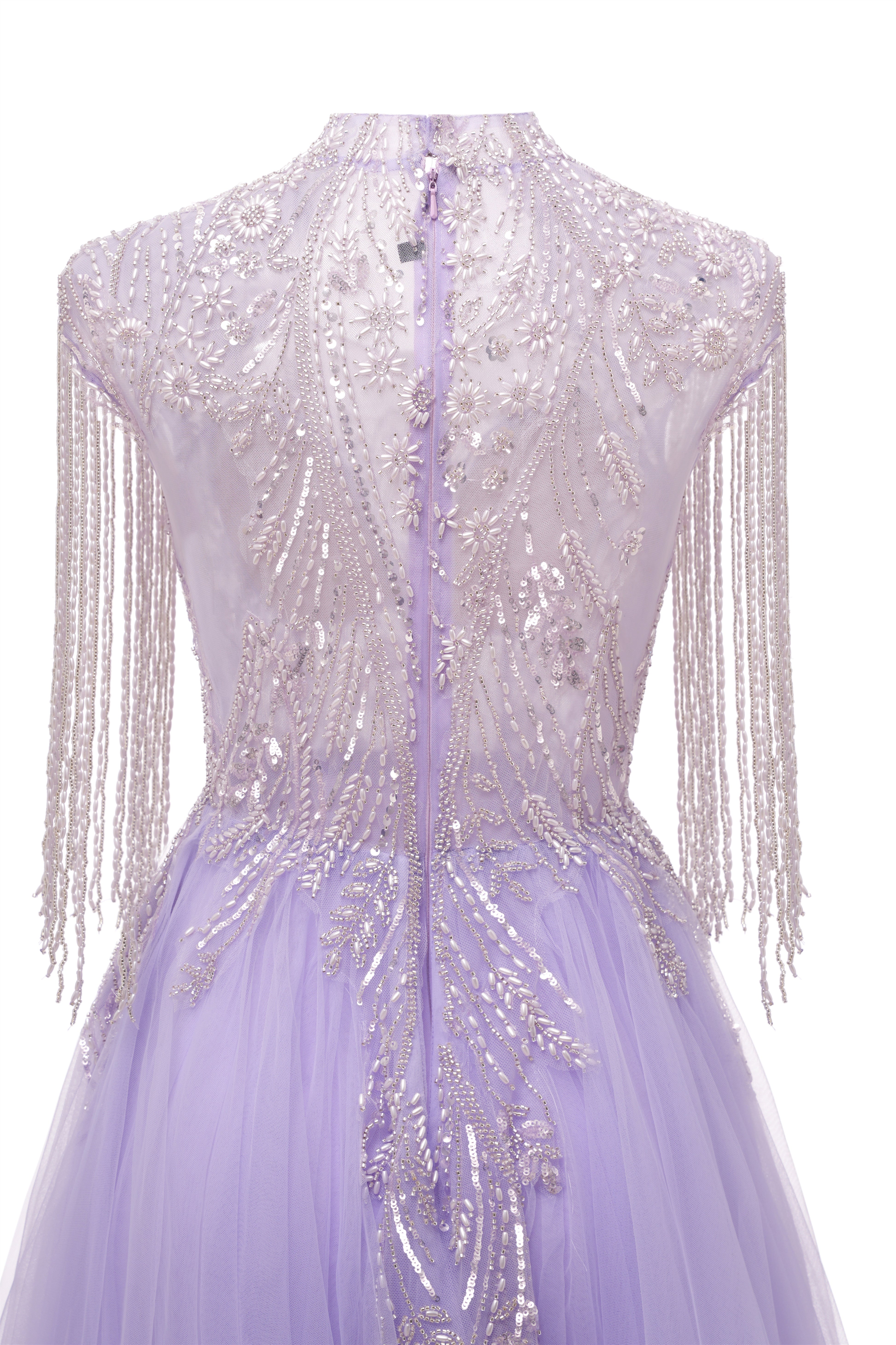 Lilac Long sleeves Overskirt A-line Evening Dresses-BallBride