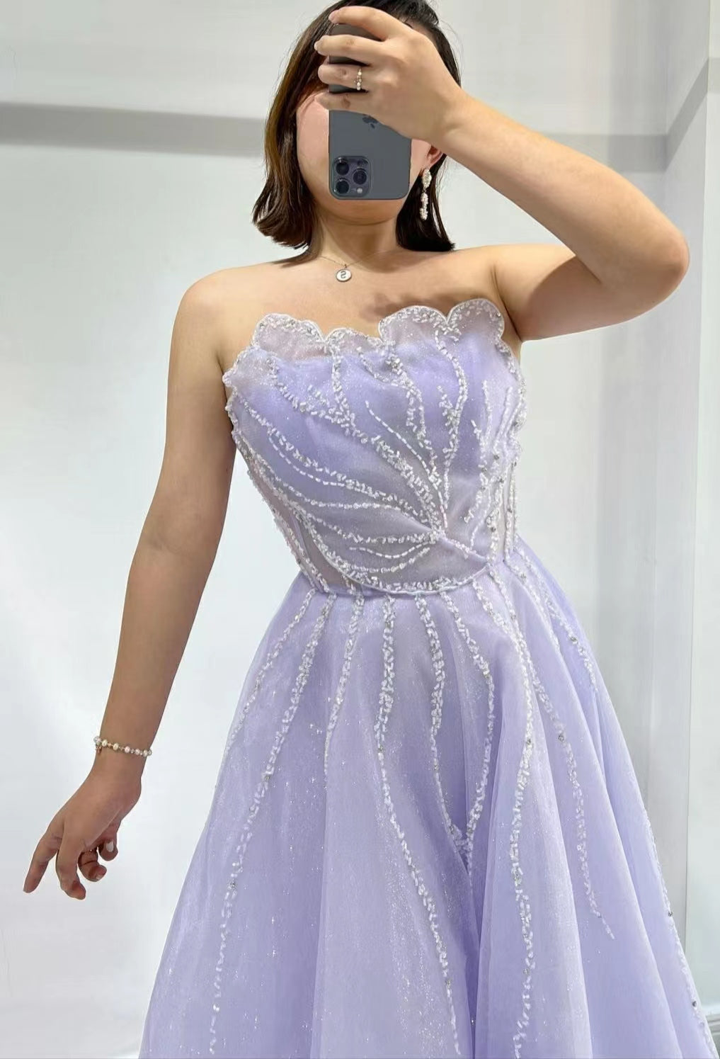 Lilac Strapless Prom Dress with Sequins and Beads-BallBride