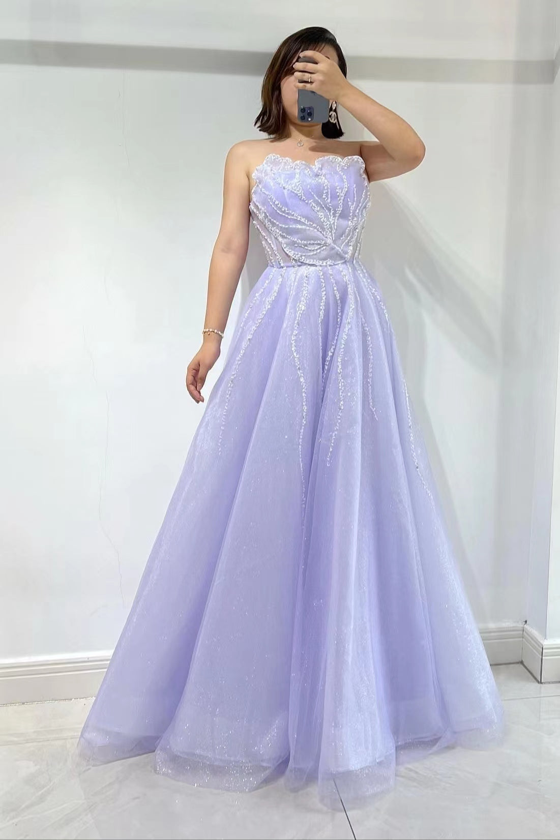 Lilac Strapless Prom Dress with Sequins and Beads-BallBride
