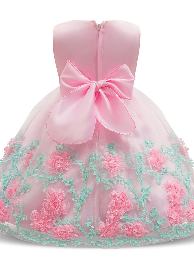 Long Length Sleeveless Jewel Neck Flower Girl Dresses with Satin Tulle and Petal Bow Appliques-BallBride