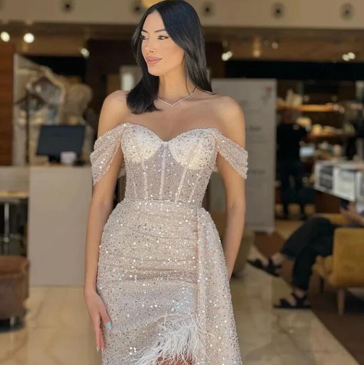 Long Mermaid Evening Dress with Feathers for Sweethearts-BallBride
