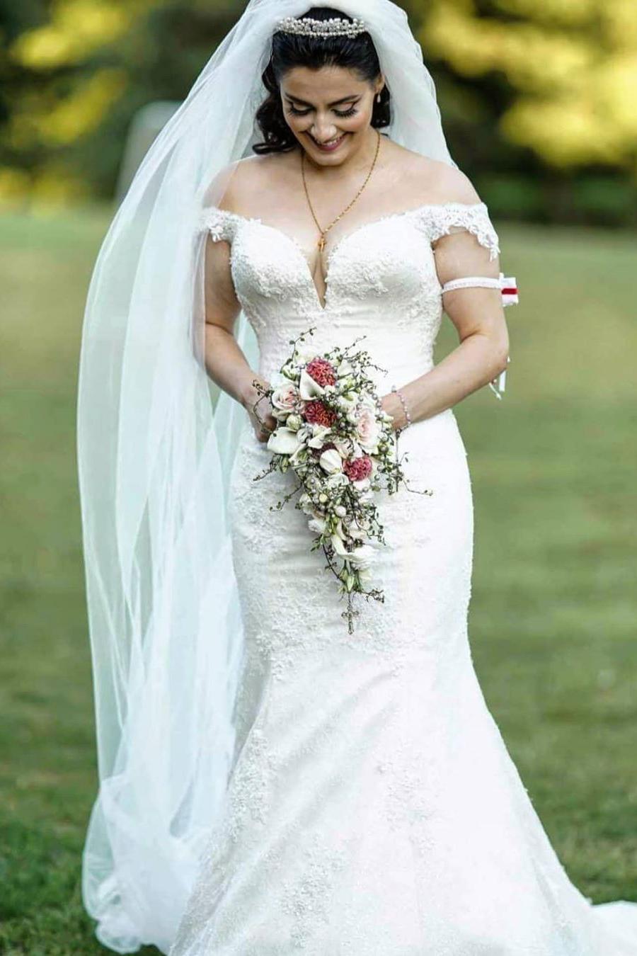 Long Mermaid Lace Off-the-shoulder Wedding Dress-BallBride