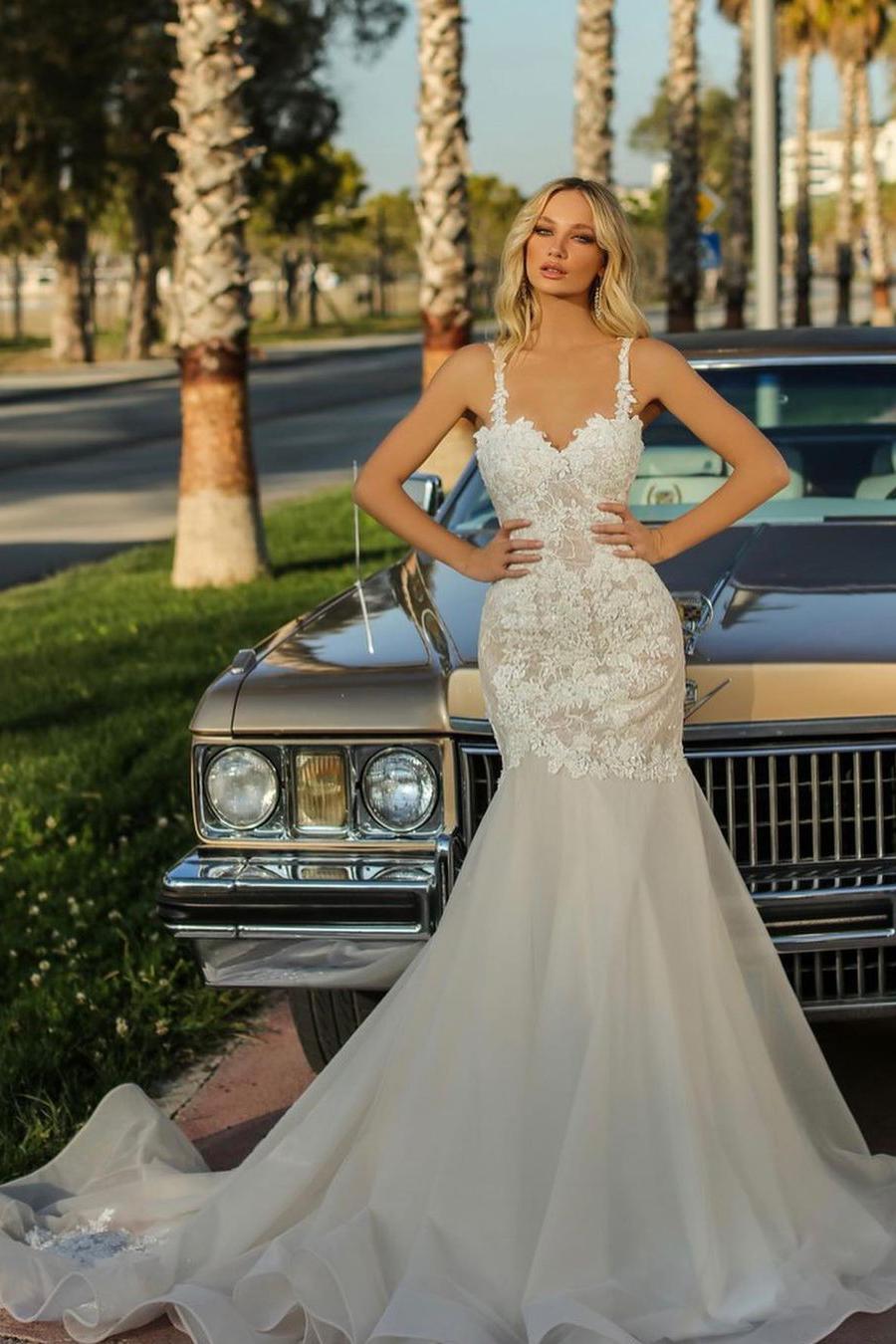 Long Mermaid Sweetheart Backless Wedding Dress with Tulle Lace-BallBride