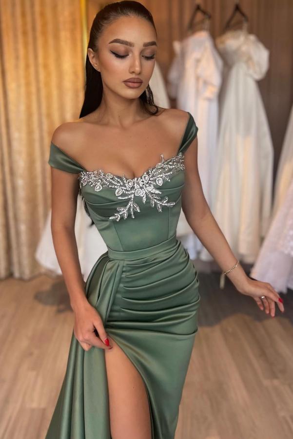 Long Mermaid Sweetheart Satin Lace Formal Prom Dresses with Slit-BallBride