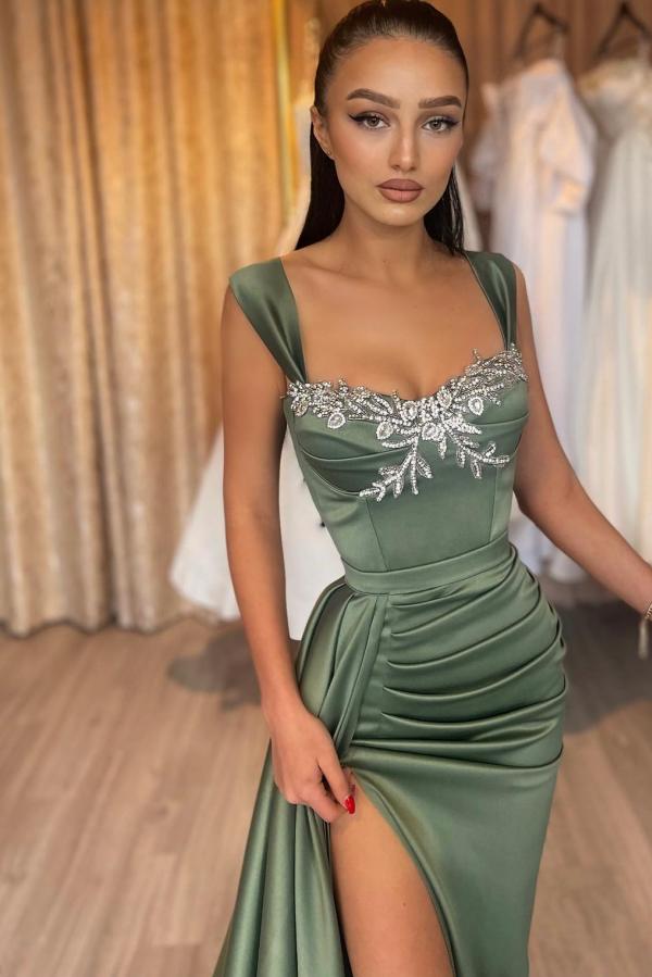 Long Mermaid Sweetheart Satin Lace Formal Prom Dresses with Slit-BallBride