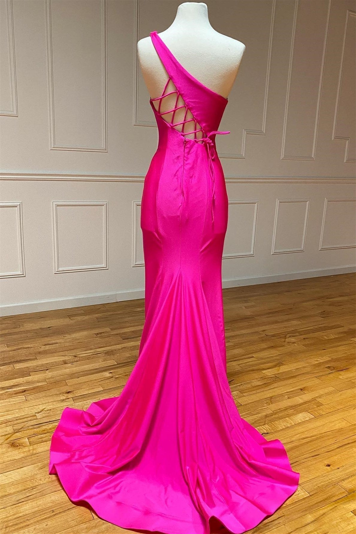 Long One Shoulder Mermaid Evening Dress with Split Sash-BallBride