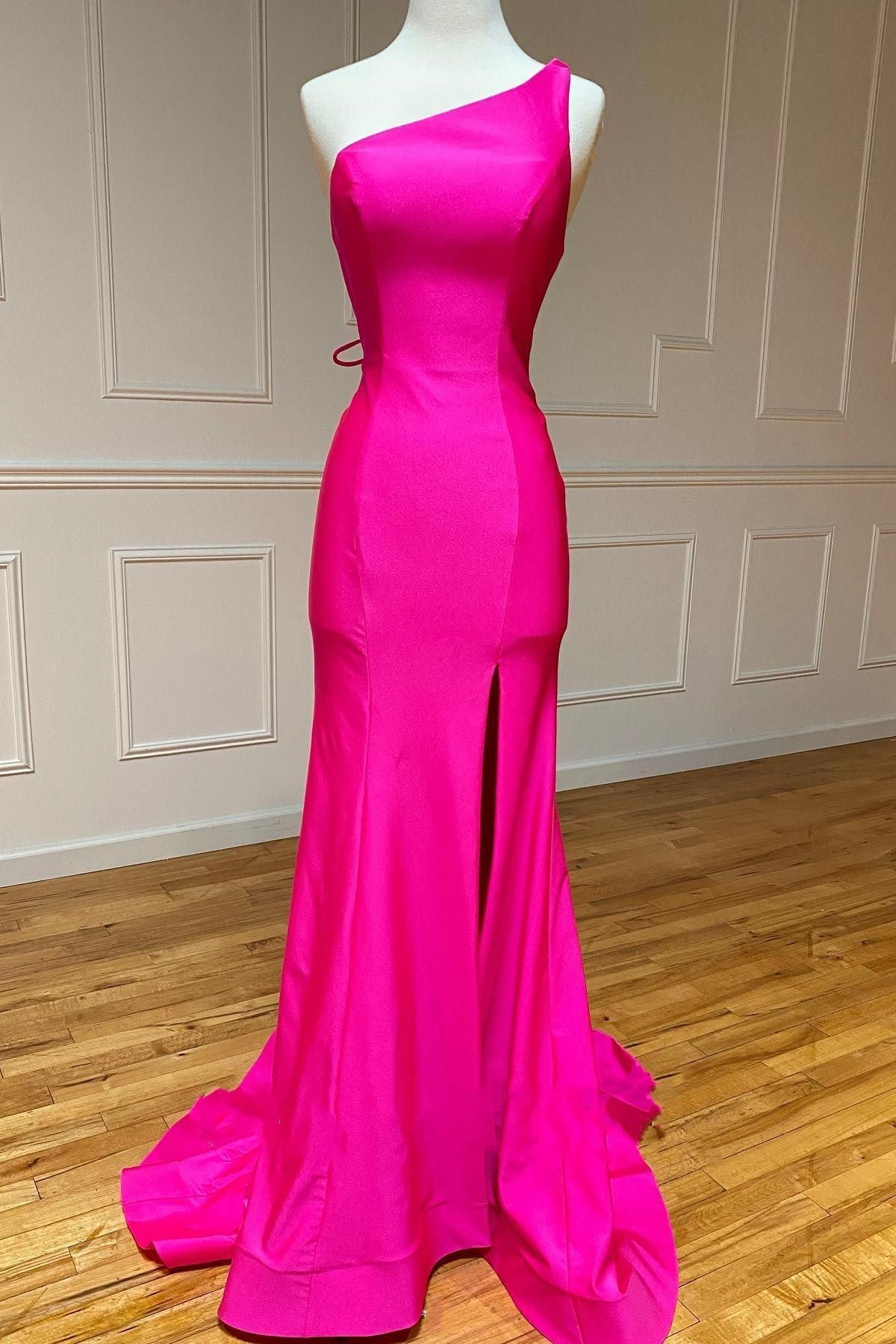 Long One Shoulder Mermaid Evening Dress with Split Sash-BallBride