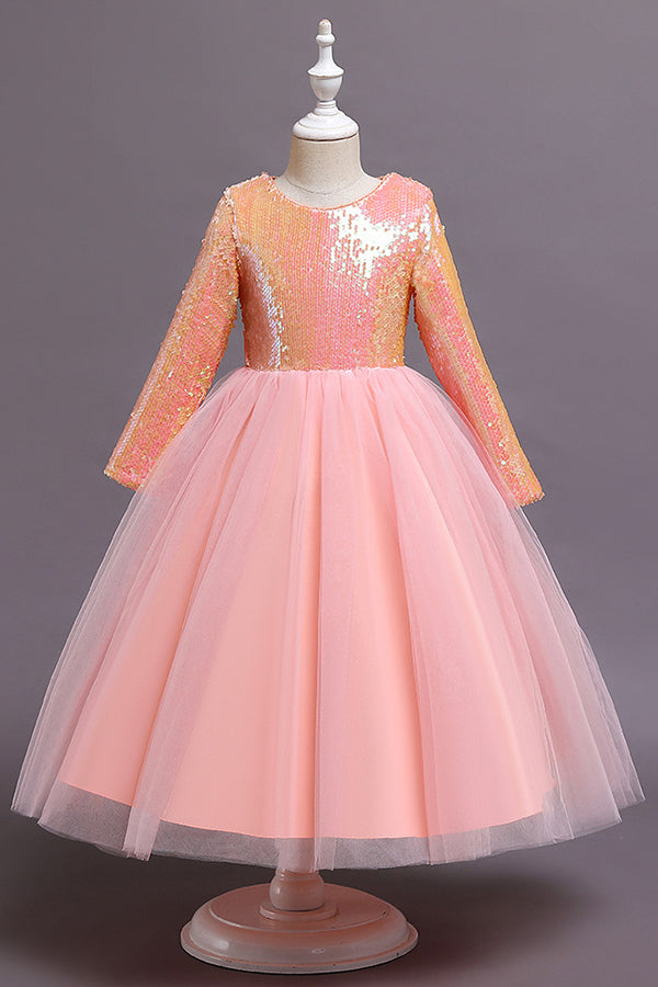 Long Sleeve Flower Girl Dress with Sequins for a Tea Length Look-BallBride