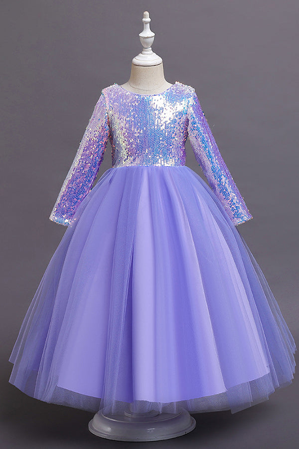 Long Sleeve Flower Girl Dress with Sequins for a Tea Length Look-BallBride
