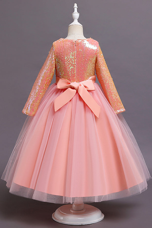 Long Sleeve Flower Girl Dress with Sequins for a Tea Length Look-BallBride